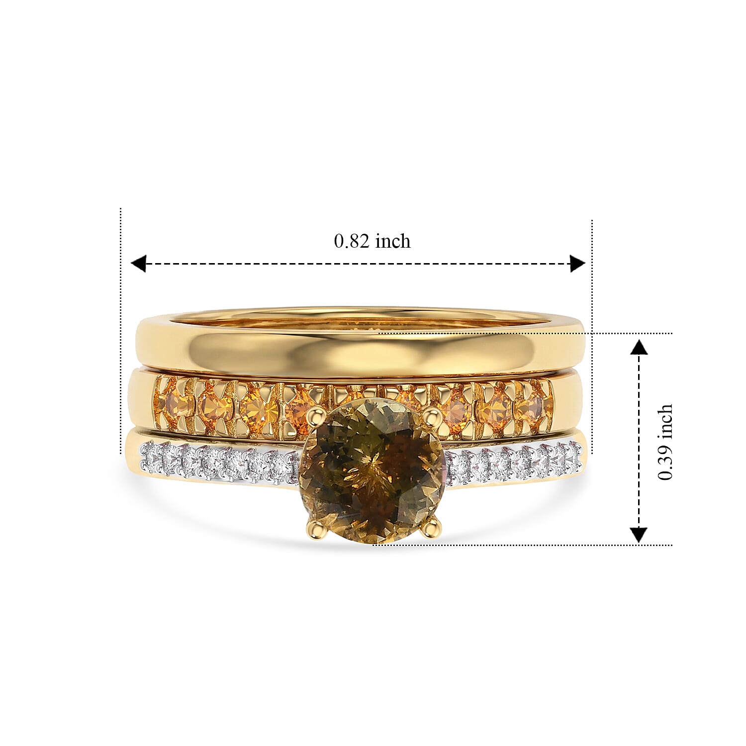 D'Joy Premium Natural Golden Tanzanite and Multi Gemstone 2.00 ctw Stackable Set of 3 Ring (Size 6.00) in 18K Vermeil Yellow Gold Over Sterling Silver