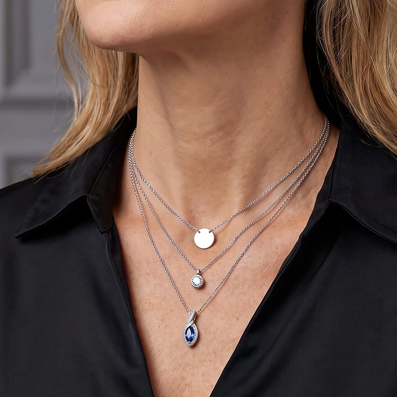 D'Joy Tanzanite and Moissanite 2.85 ctw Pendant Necklace in Rhodium Over Sterling Silver 20 Inches