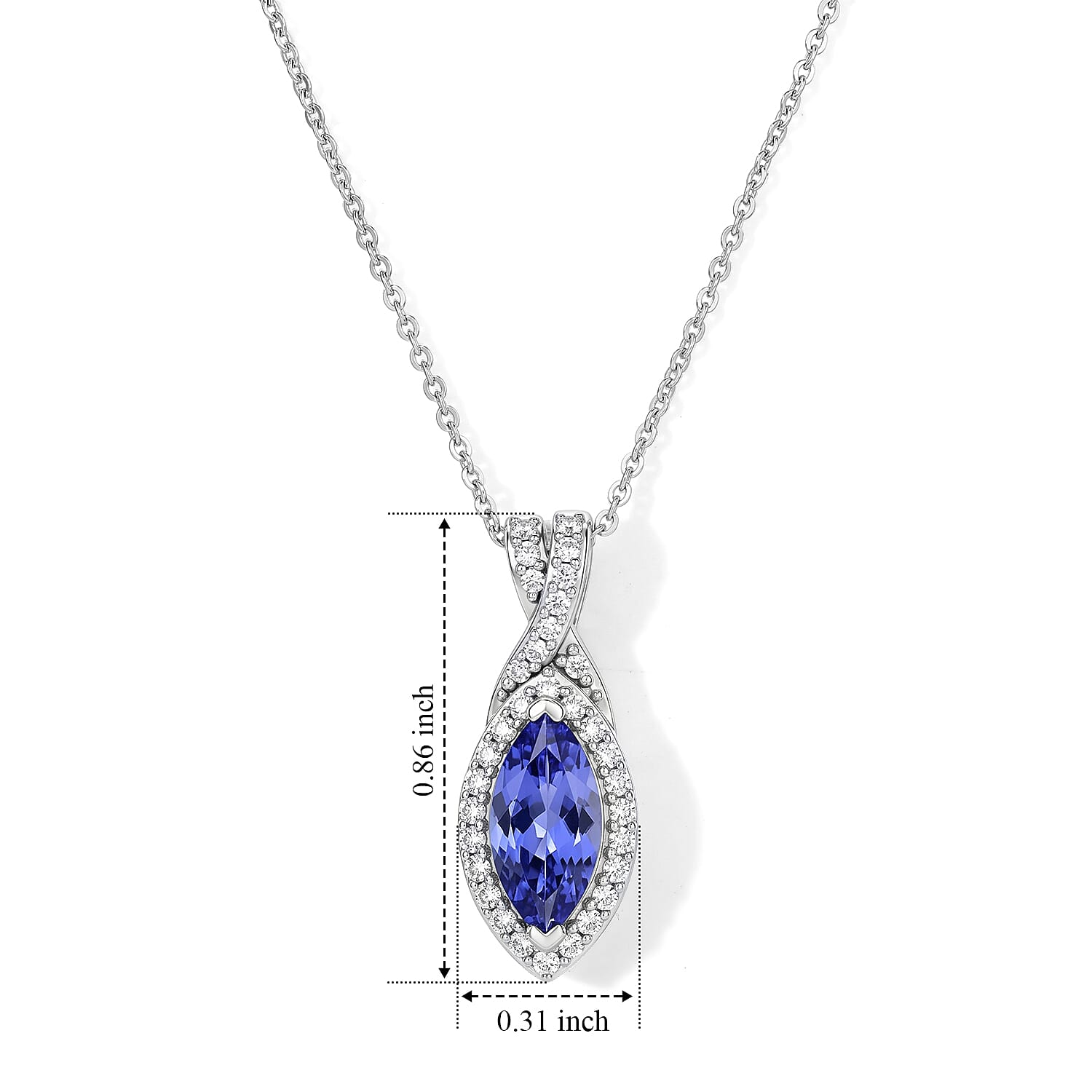 D'Joy Tanzanite and Moissanite 2.85 ctw Pendant Necklace in Rhodium Over Sterling Silver 20 Inches