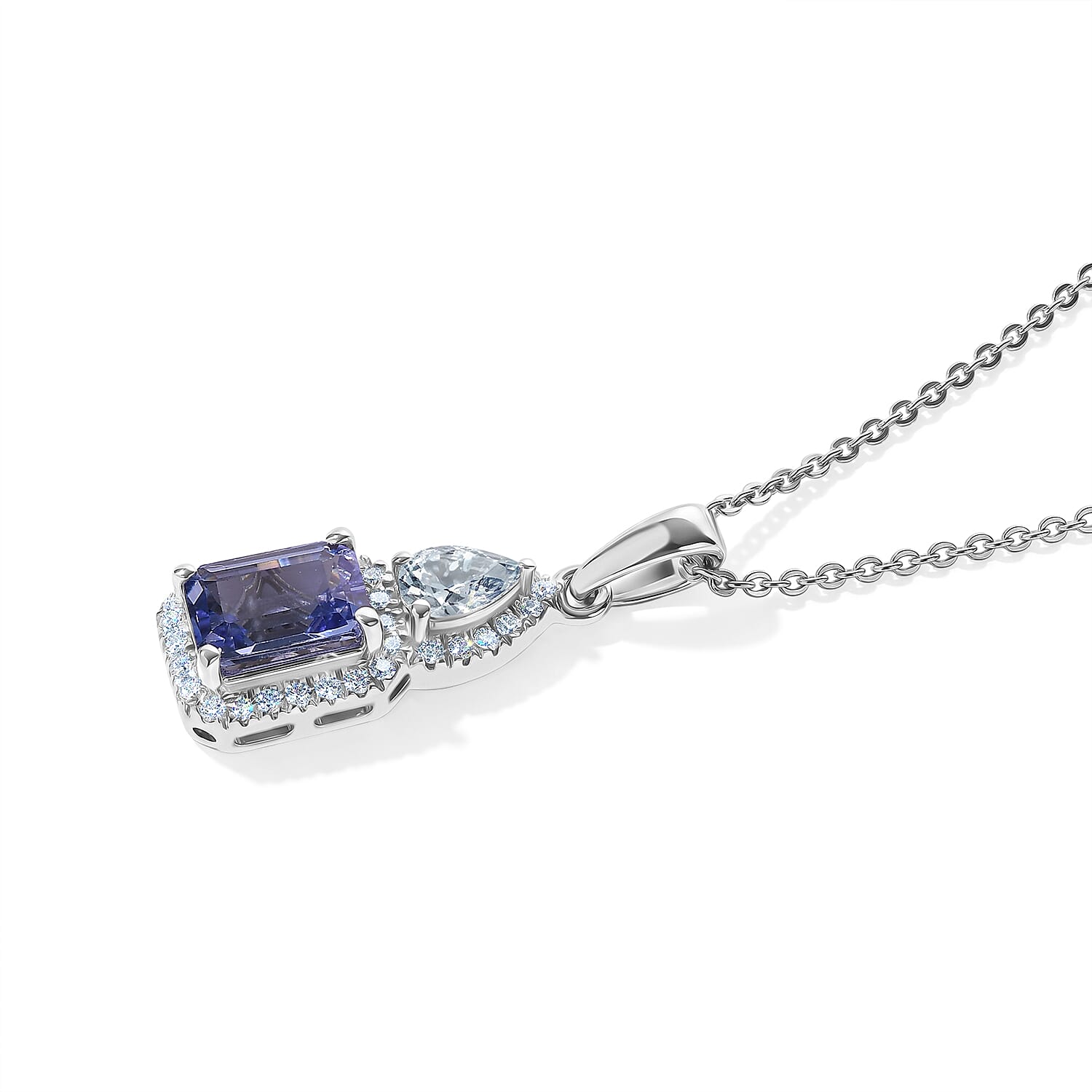 D'Joy Tanzanite and Multi Gemstone 1.40 ctw Pendant Necklace in Rhodium Over Sterling Silver 20 Inches