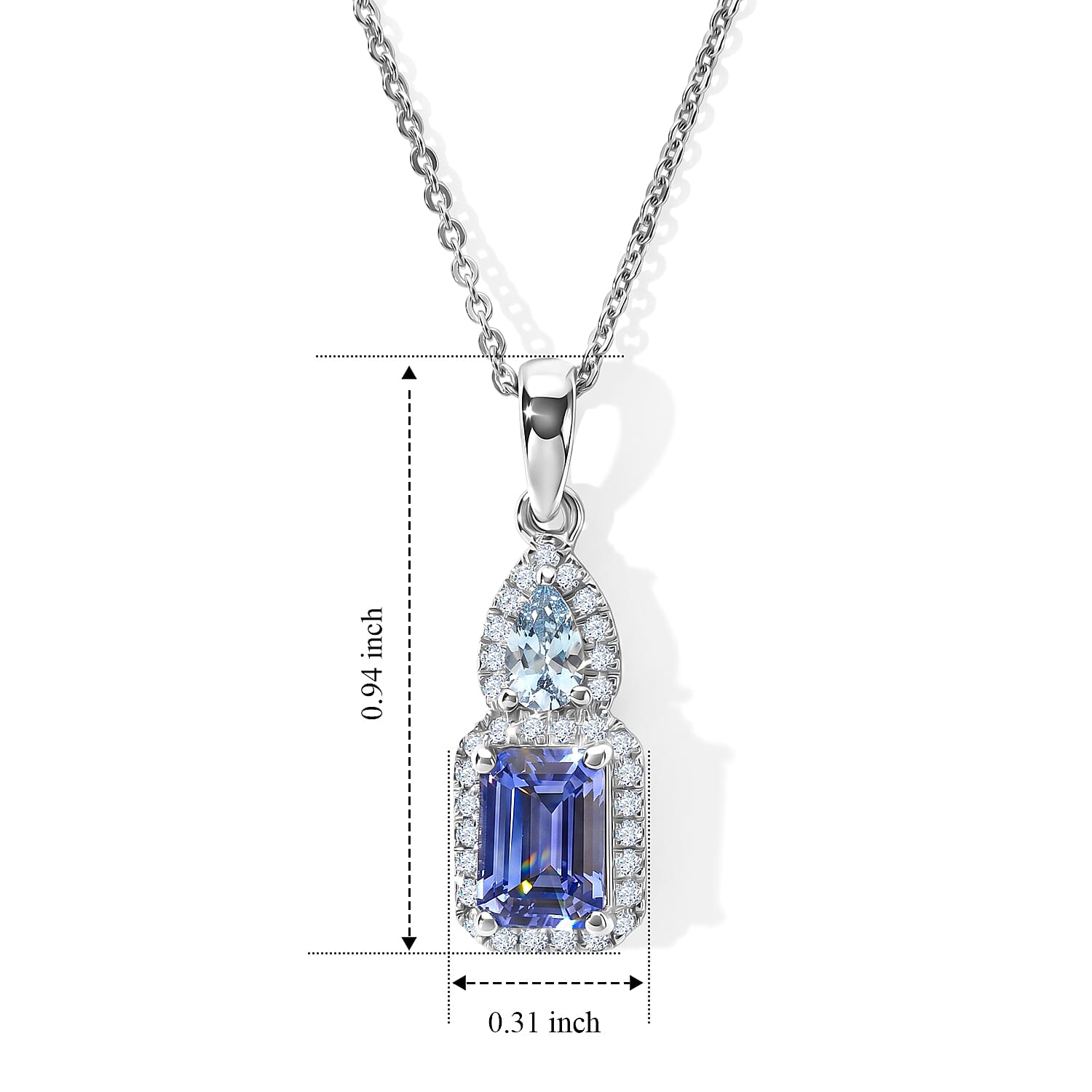 D'Joy Tanzanite and Multi Gemstone 1.40 ctw Pendant Necklace in Rhodium Over Sterling Silver 20 Inches