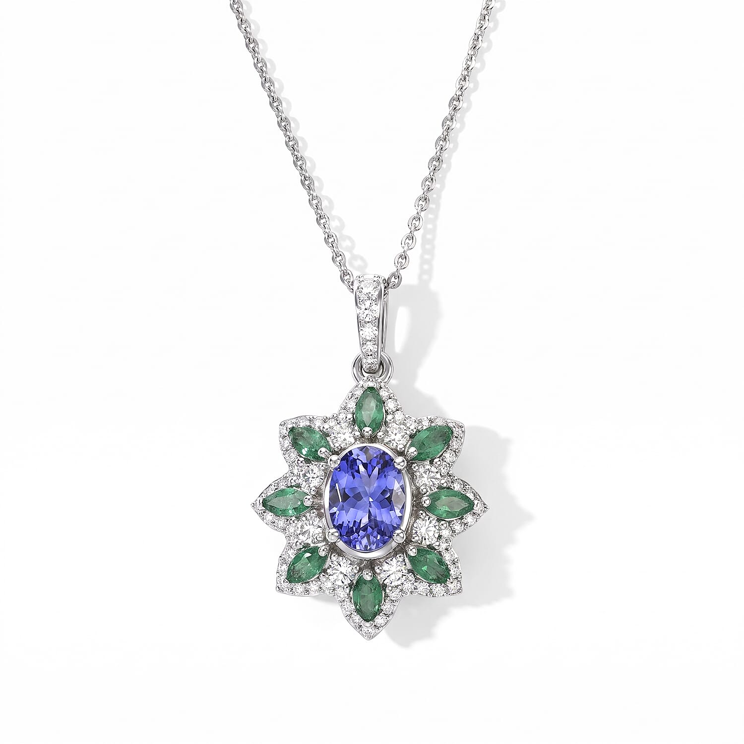 D'Joy Tanzanite and Multi Gemstone 2.30 ctw Pendant Necklace in Rhodium Over Sterling Silver 20 Inches