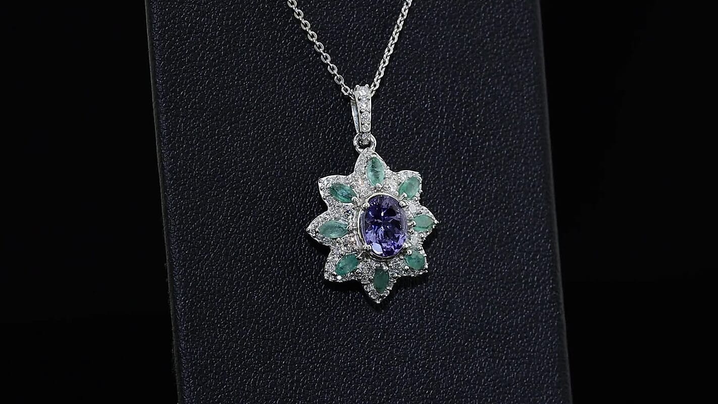 D''Joy Tanzanite and Multi Gemstone 2.30 ctw Pendant Necklace in Rhodium Over Sterling Silver 20 Inches