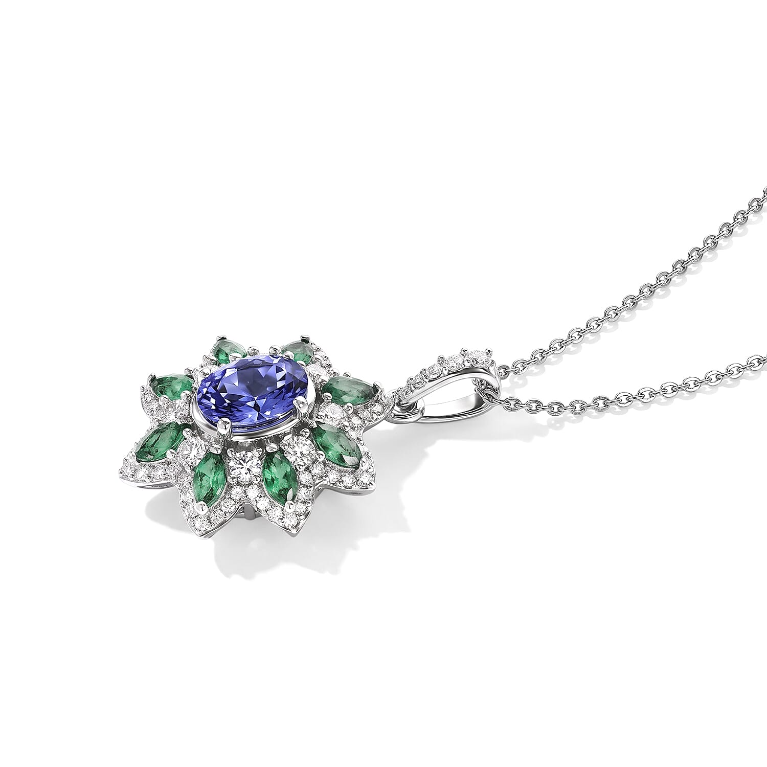 D'Joy Tanzanite and Multi Gemstone 2.30 ctw Pendant Necklace in Rhodium Over Sterling Silver 20 Inches