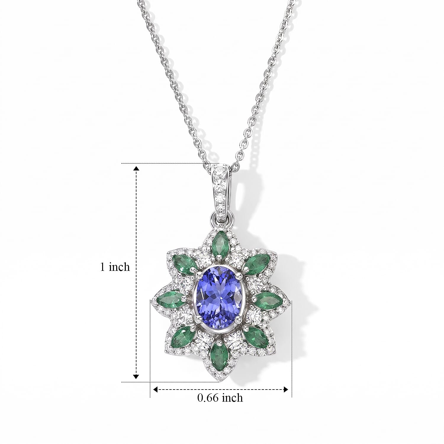 D'Joy Tanzanite and Multi Gemstone 2.30 ctw Pendant Necklace in Rhodium Over Sterling Silver 20 Inches