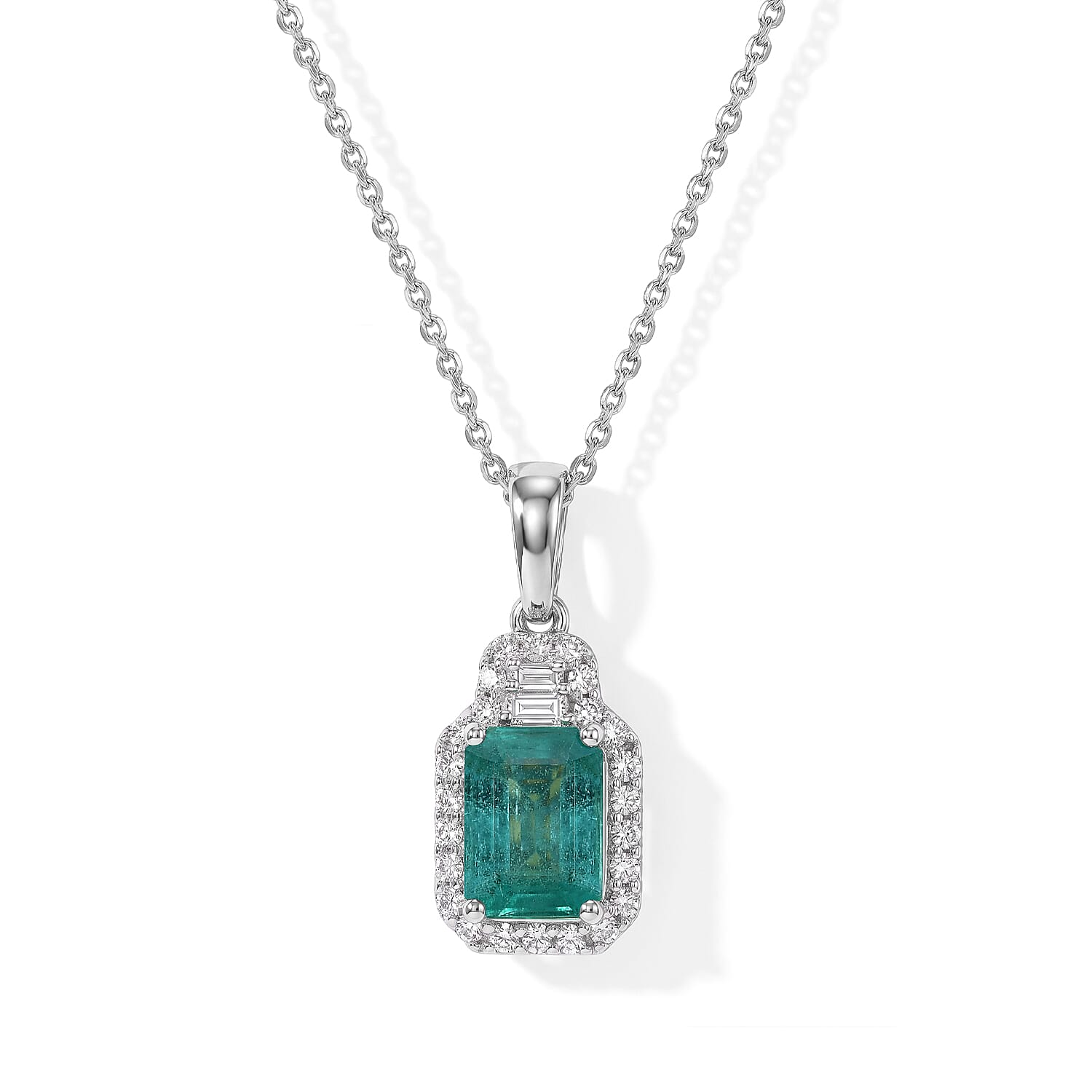 Certified and Appraised D'Joy Premium Kagem Zambian Emerald and Moissanite 1.92 ctw Pendant Necklace (18 Inches) in Rhodium Over Sterling Silver