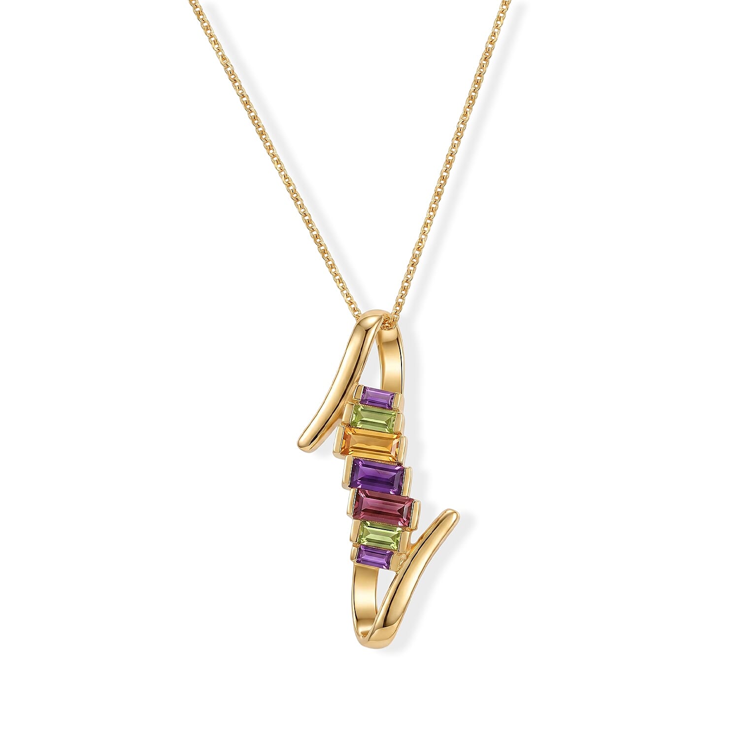 GP Premium Multi Gemstone 1.15 ctw Pendant Necklace in 18K Vermeil Yellow Gold Over Sterling Silver 20 Inches