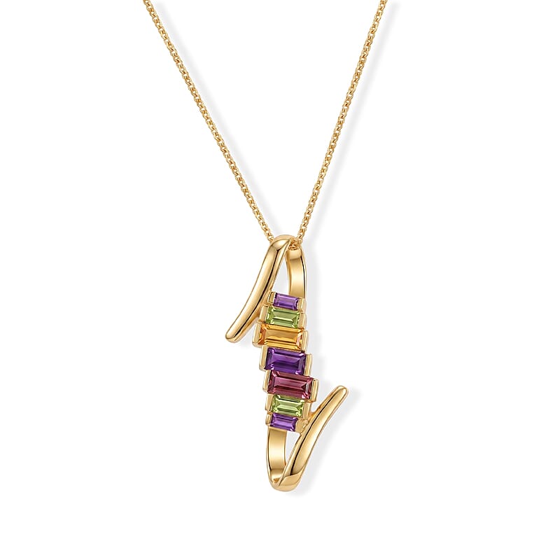 GP Premium Multi Gemstone 1.15 ctw Pendant Necklace in 18K Vermeil Yellow Gold Over Sterling Silver 20 Inches