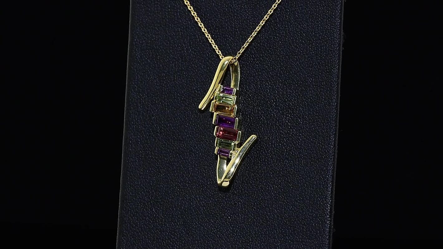 GP Premium Multi Gemstone 1.15 ctw Pendant Necklace in 18K Vermeil Yellow Gold Over Sterling Silver 20 Inches