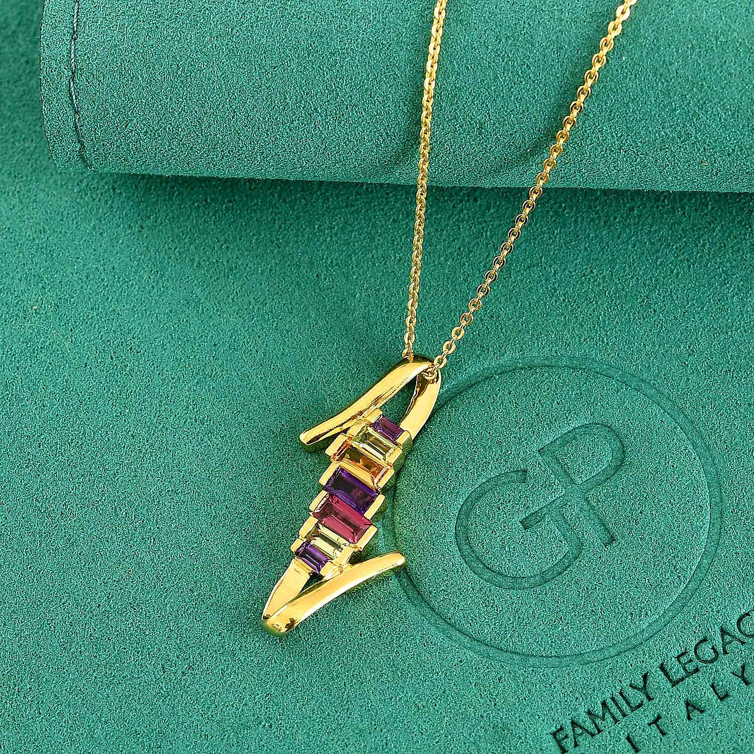 GP Premium Multi Gemstone 1.15 ctw Pendant Necklace in 18K Vermeil Yellow Gold Over Sterling Silver 20 Inches