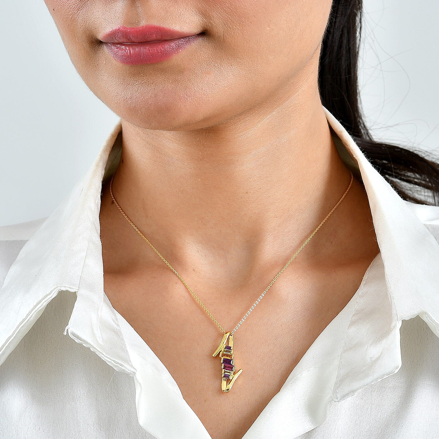 GP Premium Multi Gemstone 1.15 ctw Pendant Necklace in 18K Vermeil Yellow Gold Over Sterling Silver 20 Inches