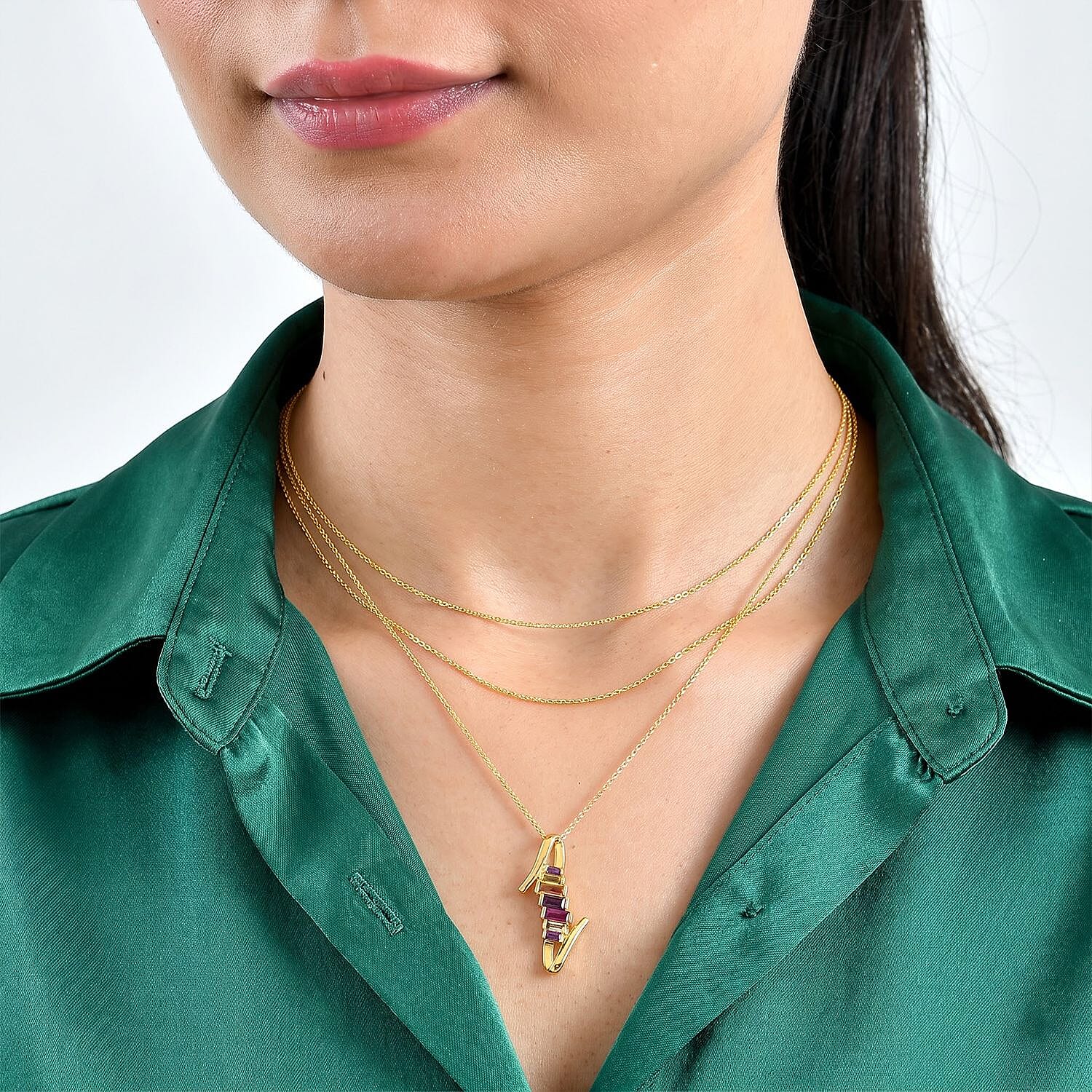 GP Premium Multi Gemstone 1.15 ctw Pendant Necklace in 18K Vermeil Yellow Gold Over Sterling Silver 20 Inches