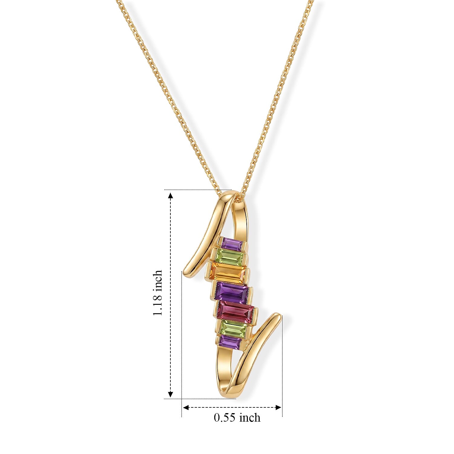 GP Premium Multi Gemstone 1.15 ctw Pendant Necklace in 18K Vermeil Yellow Gold Over Sterling Silver 20 Inches