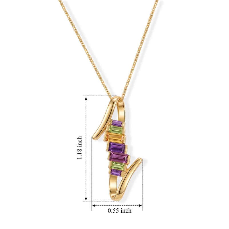 GP Royal Art Deco Collection Premium Multi Gemstone 1.15 ctw Pendant Necklace in 18K Vermeil Yellow Gold Over Sterling Silver 20 Inches