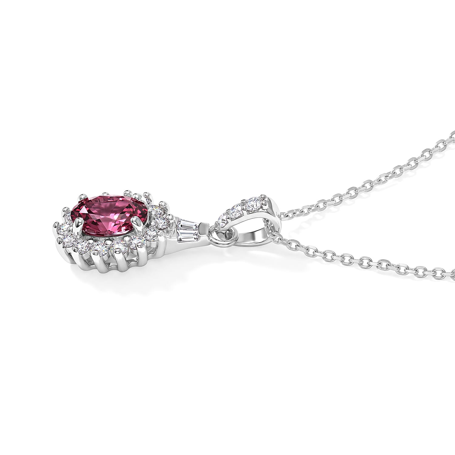 D'Joy Premium Ouro Fino Rubellite and Moissanite 1.10 ctw Pendant Necklace in Rhodium Over Sterling Silver 20 Inches