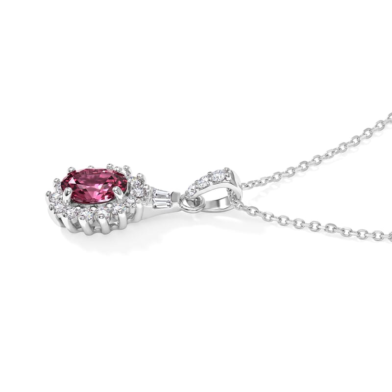 D'Joy Premium Ouro Fino Rubellite and Moissanite 1.10 ctw Pendant Necklace in Rhodium Over Sterling Silver 20 Inches
