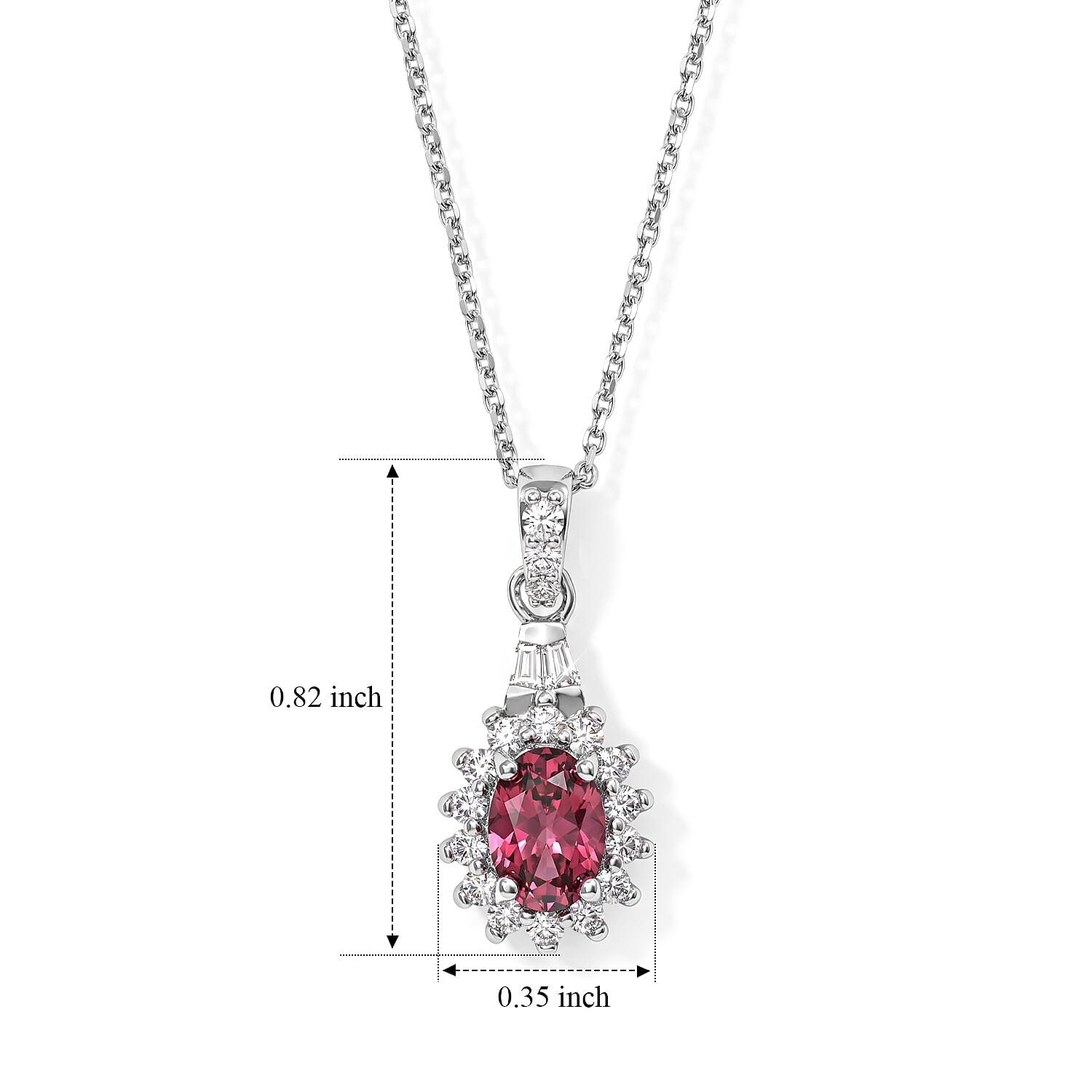 D'Joy Premium Ouro Fino Rubellite and Moissanite 1.10 ctw Pendant Necklace in Rhodium Over Sterling Silver 20 Inches