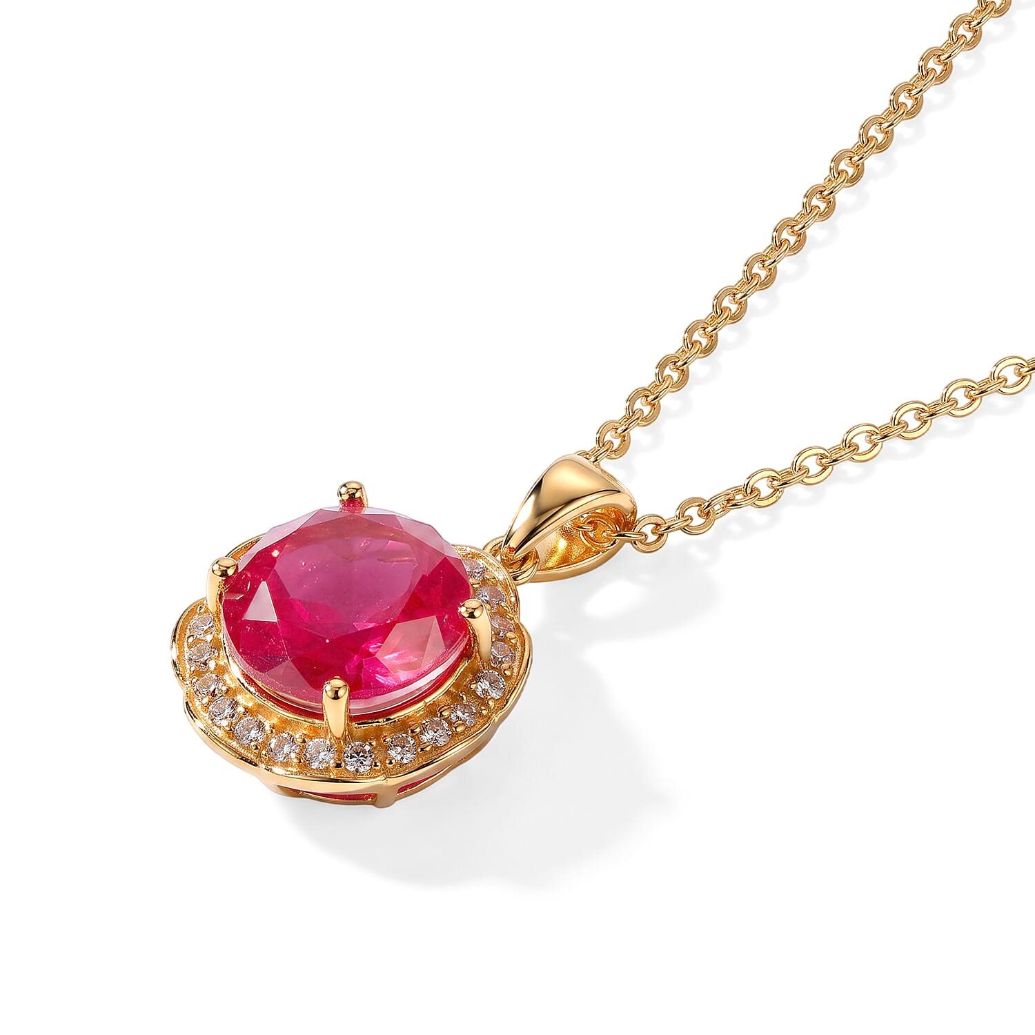 EverTrue Volcanic Triplet Quartz and White Zircon 7.35 ctw Pendant in 18K YG Plated with ION Plated YG Stainless Steel Necklace 20 Inches