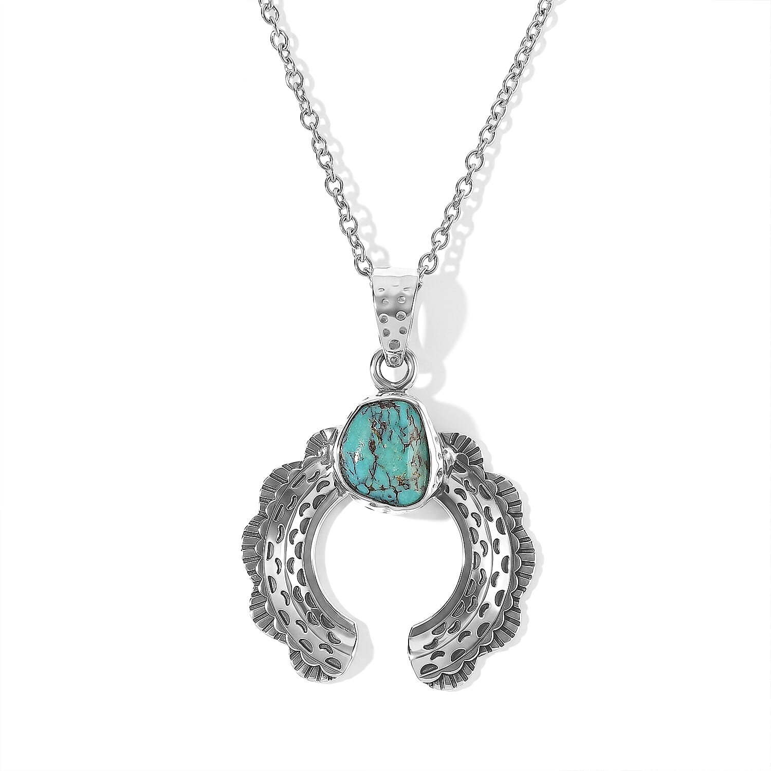 D'Joy Royal Hubei Blue Turquoise 5.35 ctw Pendant in Sterling Silver with Stainless Steel Necklace (20 Inches)