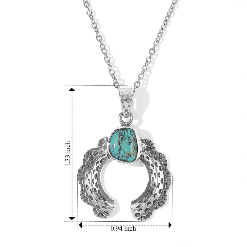 D'Joy Royal Hubei Blue Turquoise 5.35 ctw Pendant in Sterling Silver with Stainless Steel Necklace (20 Inches)