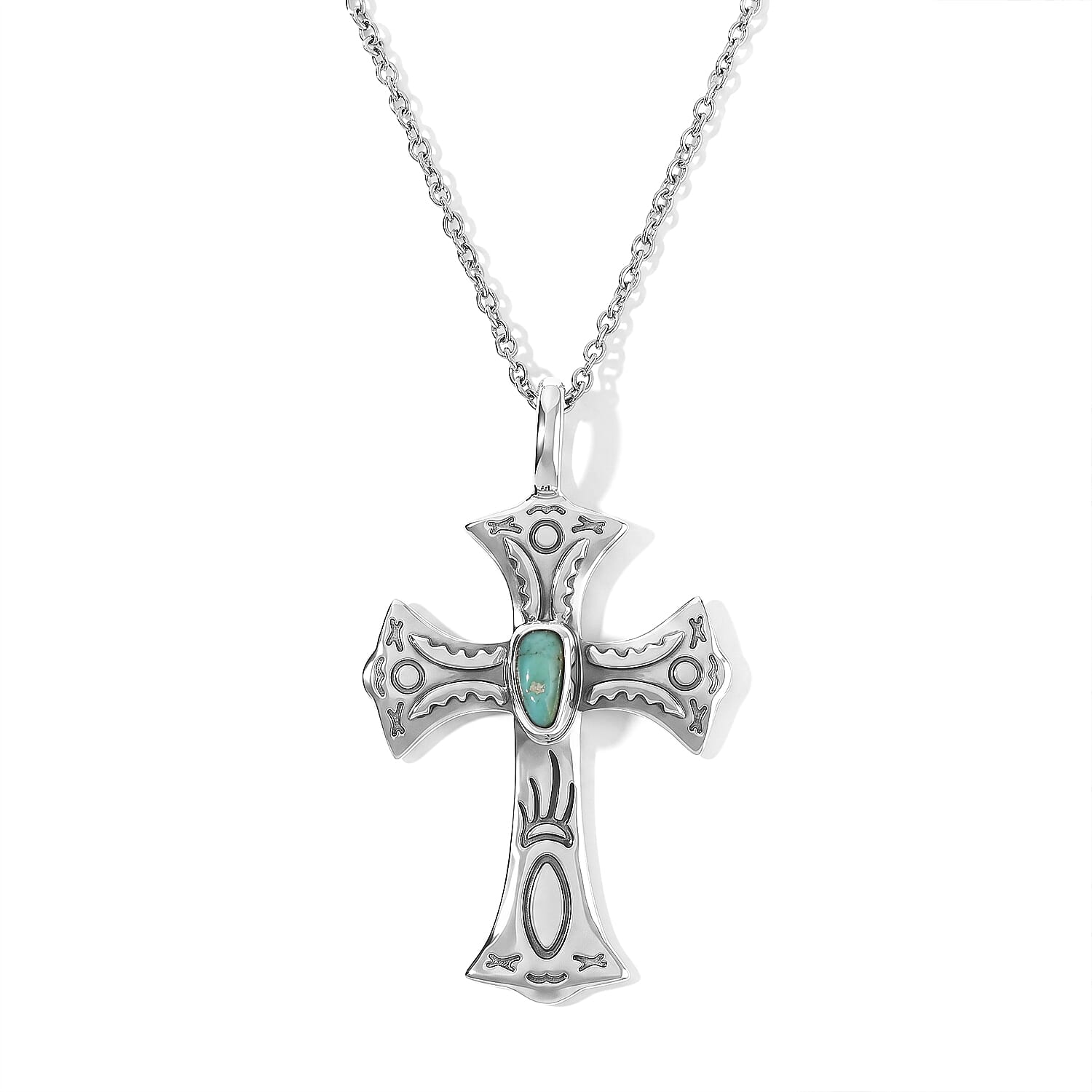 D'Joy Royal Hubei Blue Turquoise 5.35 ctw Pendant in Sterling Silver with Stainless Steel Necklace 20 Inches