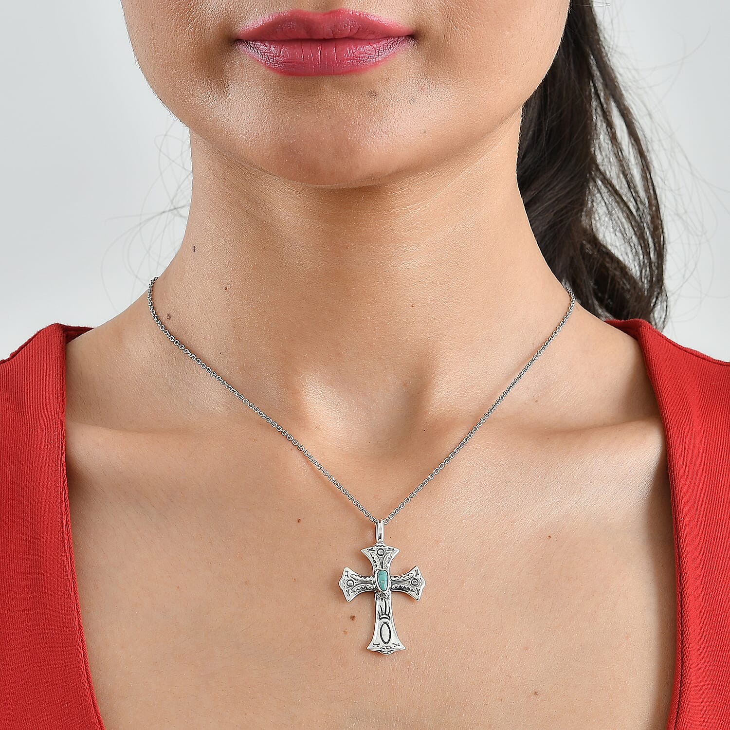 D'Joy Royal Hubei Blue Turquoise 5.35 ctw Pendant in Sterling Silver with Stainless Steel Necklace 20 Inches