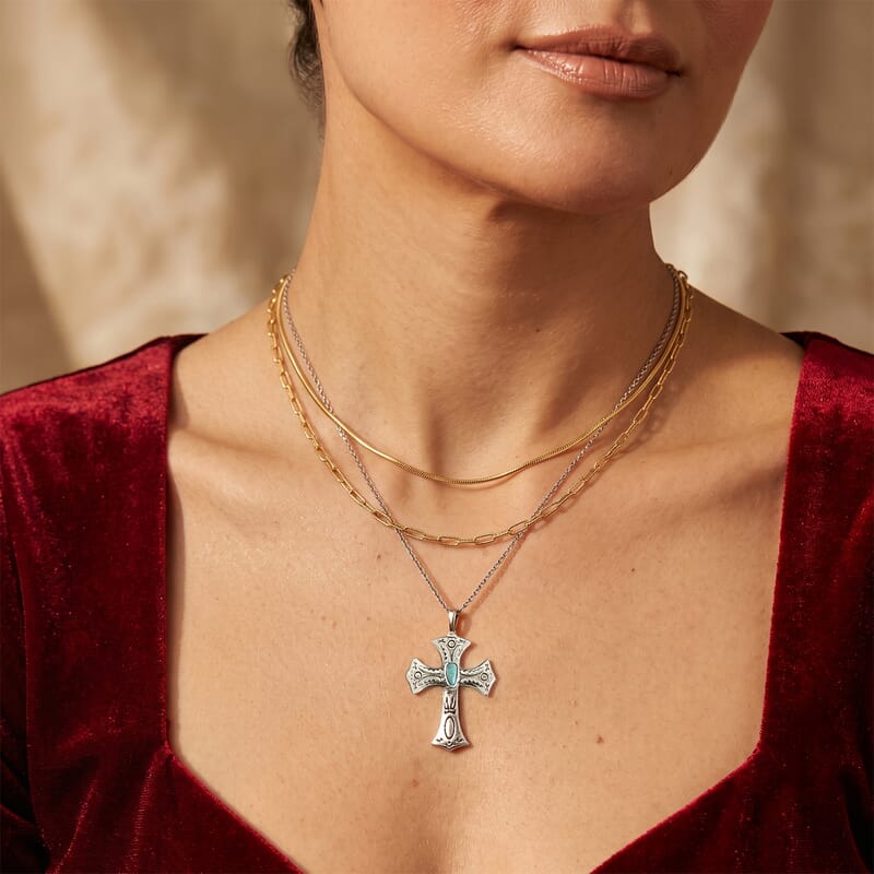 D'Joy Royal Hubei Blue Turquoise 5.35 ctw Pendant in Sterling Silver with Stainless Steel Necklace 20 Inches