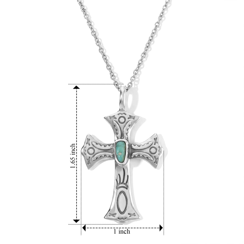 D'Joy Royal Hubei Blue Turquoise 5.35 ctw Pendant in Sterling Silver with Stainless Steel Necklace 20 Inches