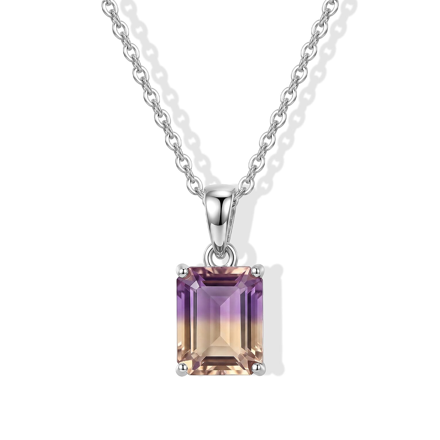 EverTrue Premium Anahi Ametrine 3.40 ctw Pendant in Platinum Bond with Stainless Steel Necklace 20 Inches