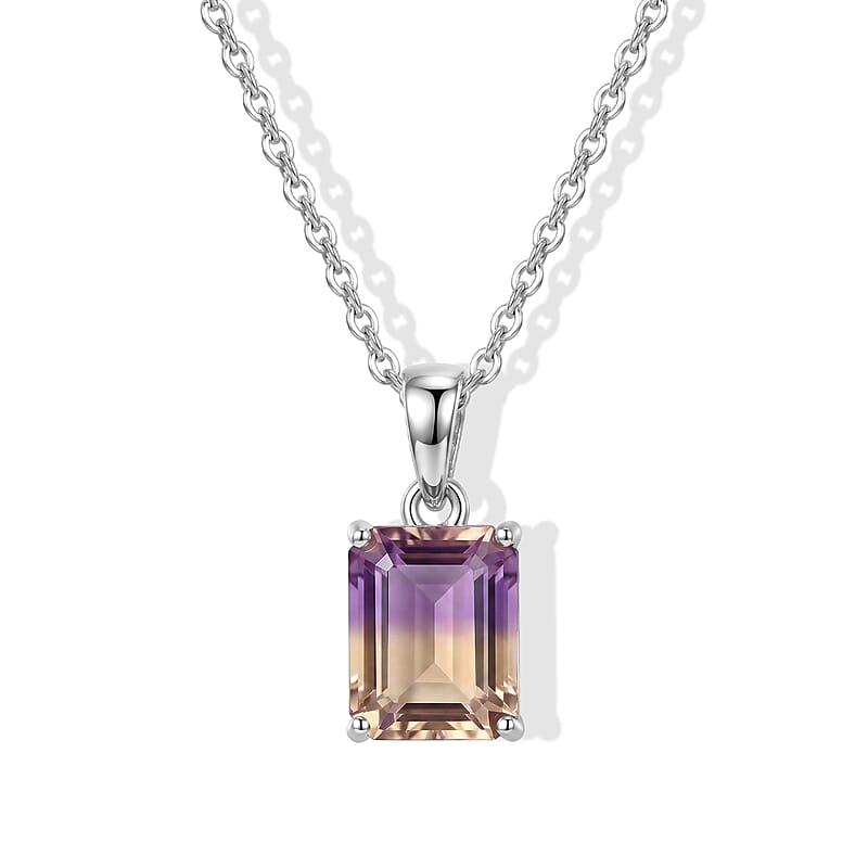 EverTrue Premium Anahi Ametrine 3.40 ctw Pendant in Platinum Bond with Stainless Steel Necklace 20 Inches