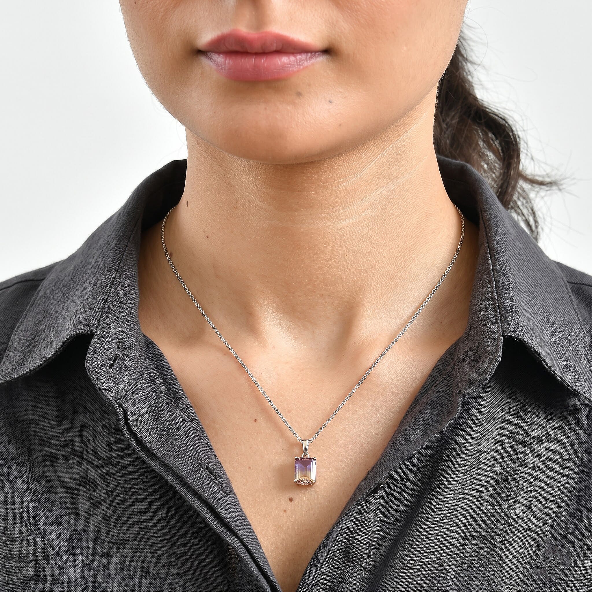 EverTrue Premium Anahi Ametrine 3.40 ctw Pendant in Platinum Bond with Stainless Steel Necklace 20 Inches