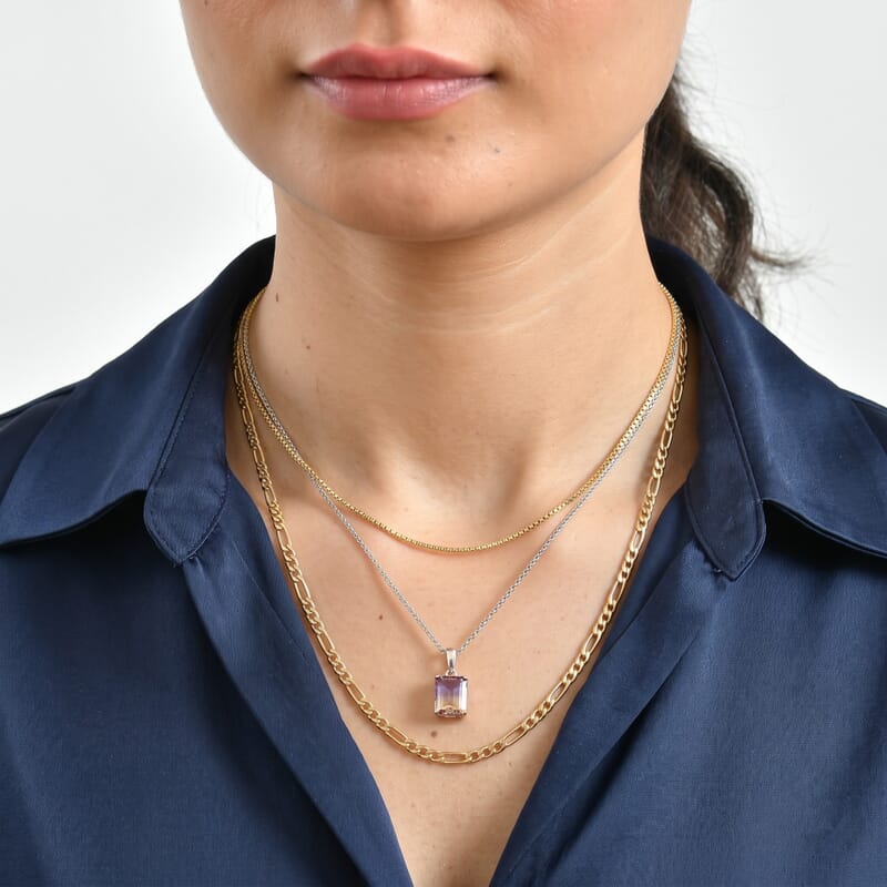 EverTrue Premium Anahi Ametrine 3.40 ctw Pendant in Platinum Bond with Stainless Steel Necklace 20 Inches