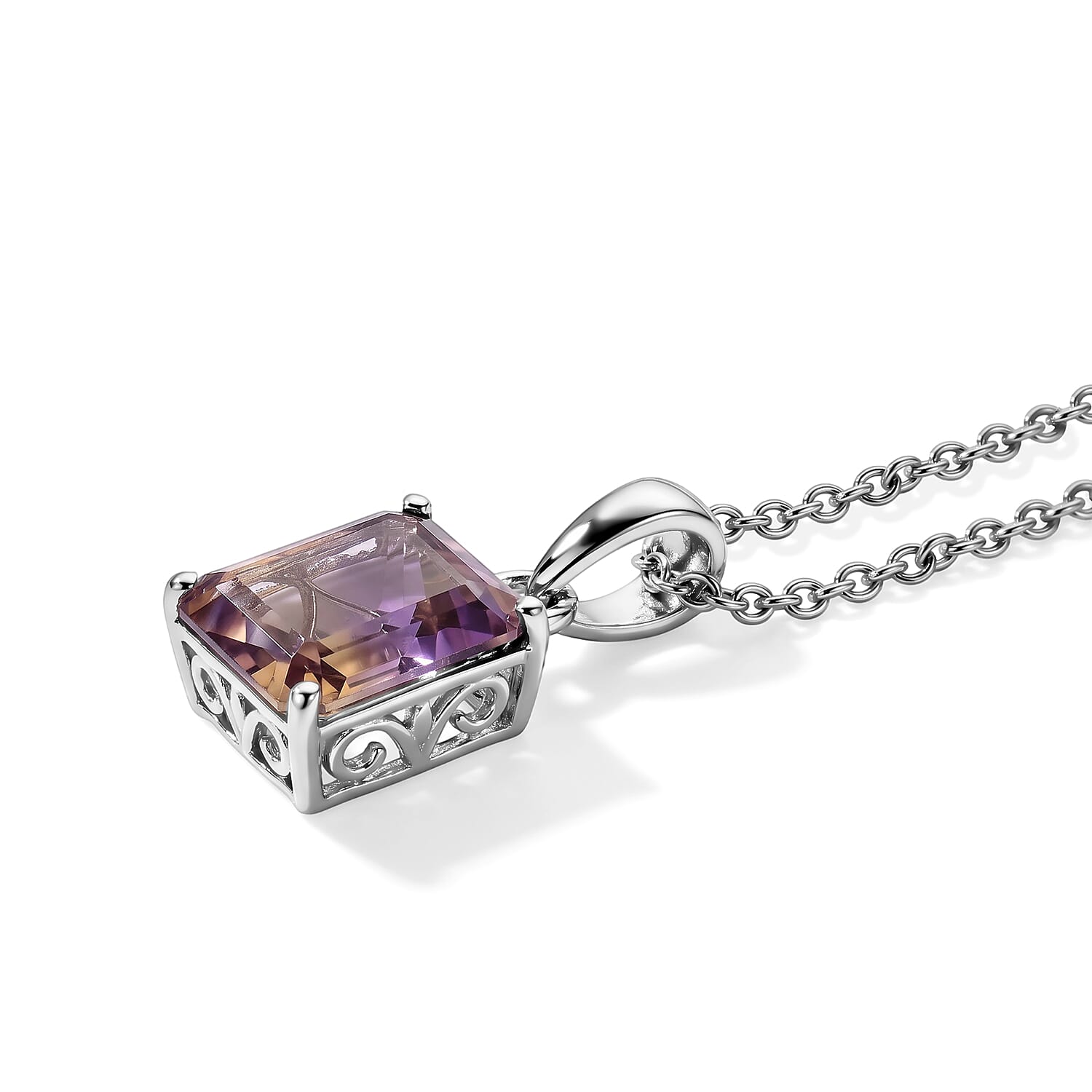 EverTrue Premium Anahi Ametrine 3.40 ctw Pendant in Platinum Bond with Stainless Steel Necklace 20 Inches
