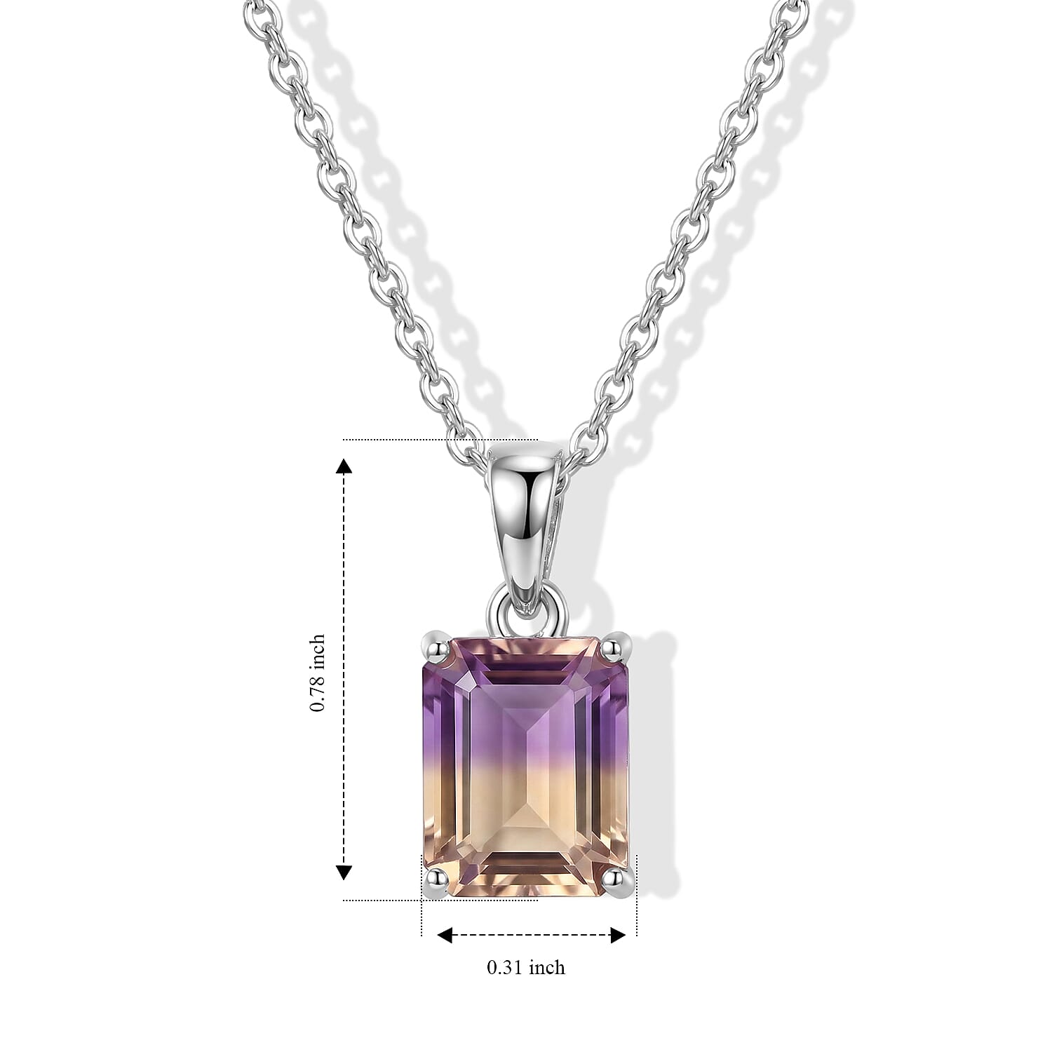 EverTrue Premium Anahi Ametrine 3.40 ctw Pendant in Platinum Bond with Stainless Steel Necklace 20 Inches