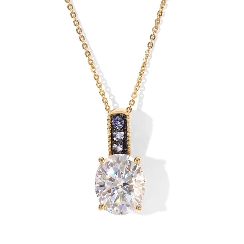 D'Joy Moissanite and Tanzanite 3.85 ctw Melody Pendant Necklace in 18K Vermeil Yellow Gold Over Sterling Silver 20 Inches