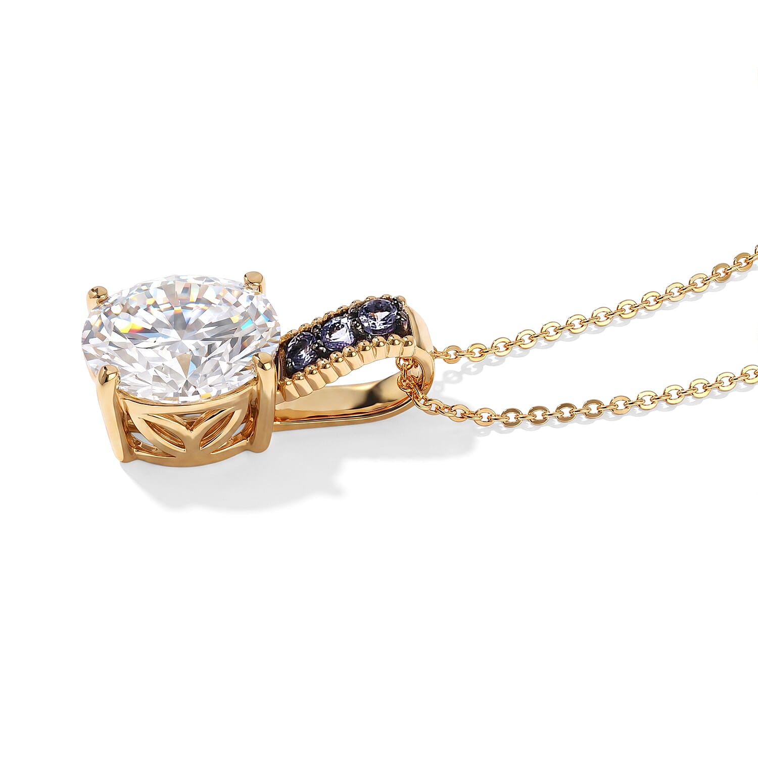 D'Joy Moissanite and Tanzanite 3.85 ctw Melody Pendant Necklace in 18K Vermeil Yellow Gold Over Sterling Silver 20 Inches