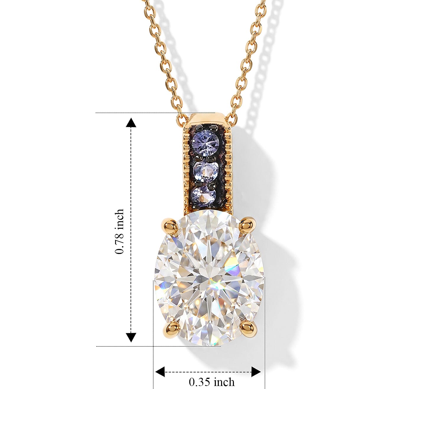 D'Joy Moissanite and Tanzanite 3.85 ctw Melody Pendant Necklace in 18K Vermeil Yellow Gold Over Sterling Silver 20 Inches