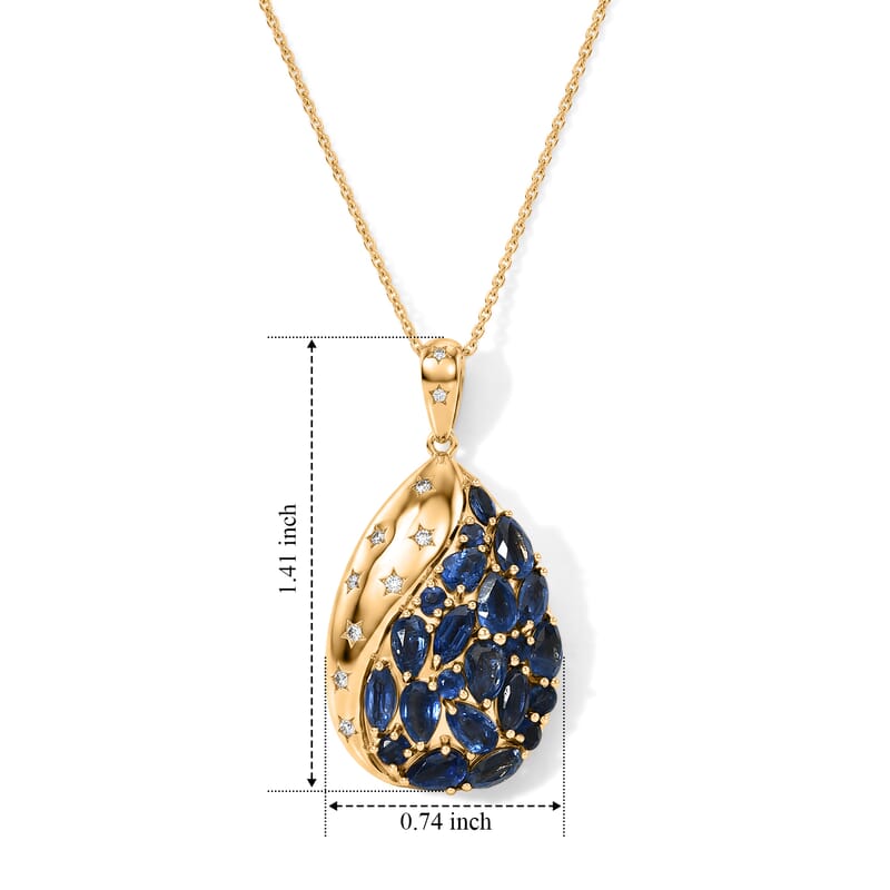 GP Celestial Dream Collection Premium Kashmir Kyanite 3.90 ctw Pendant Necklace (20 Inches) in 18K Vermeil Yellow Gold Over Sterling Silver