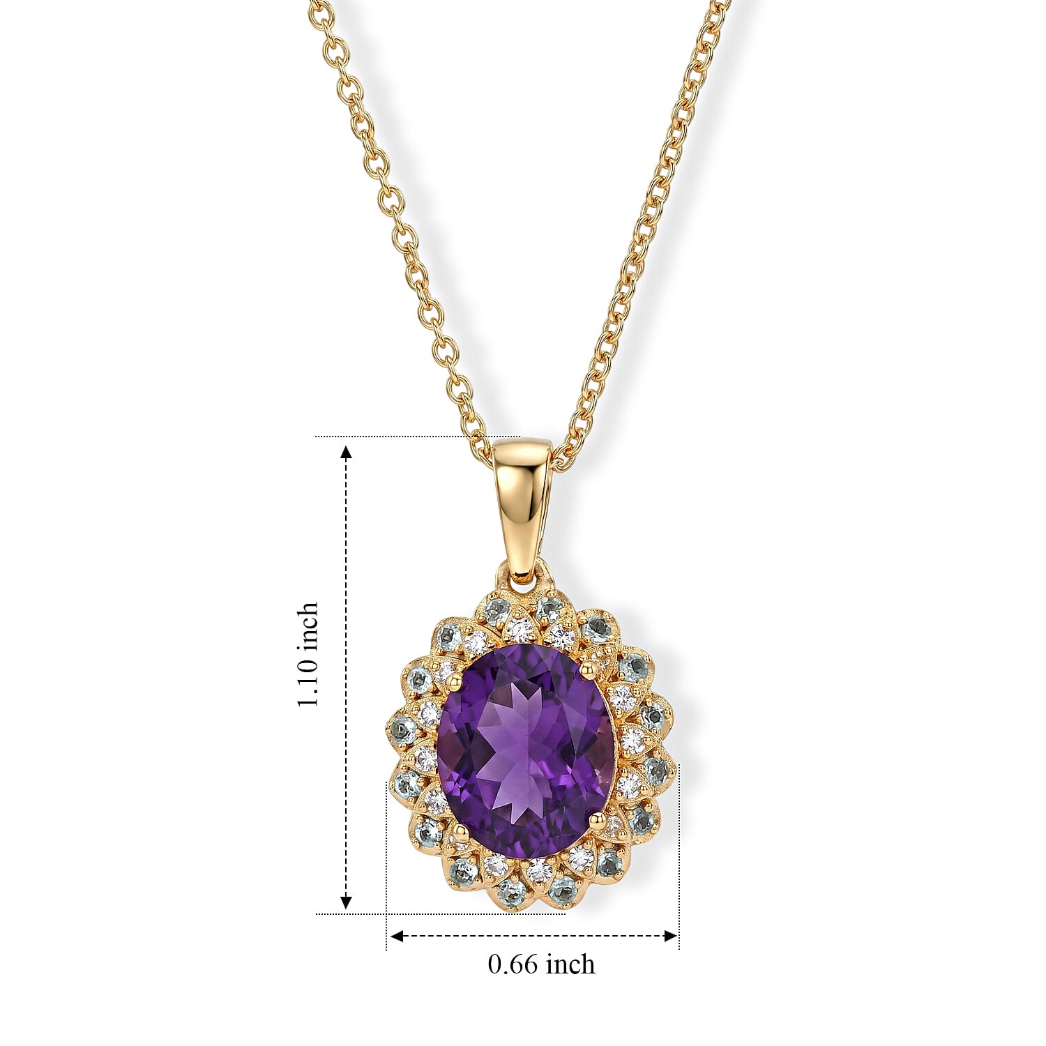 EverTrue African Amethyst and Multi Gemstone 5.00 ctw Pendant in 18K YG Plated with ION Plated YG Stainless Steel Necklace (20 Inches)