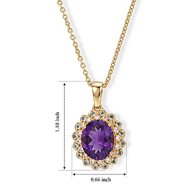 EverTrue African Amethyst and Multi Gemstone 5.00 ctw Pendant in 18K YG Plated with ION Plated YG Stainless Steel Necklace (20 Inches)
