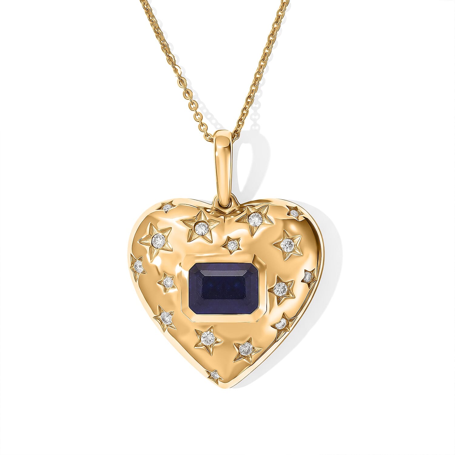D'Joy Masoala Sapphire(D) and Moissanite 2.65 ctw Pendant Necklace (20 Inches) in 18K Vermeil YG Over Sterling Silver