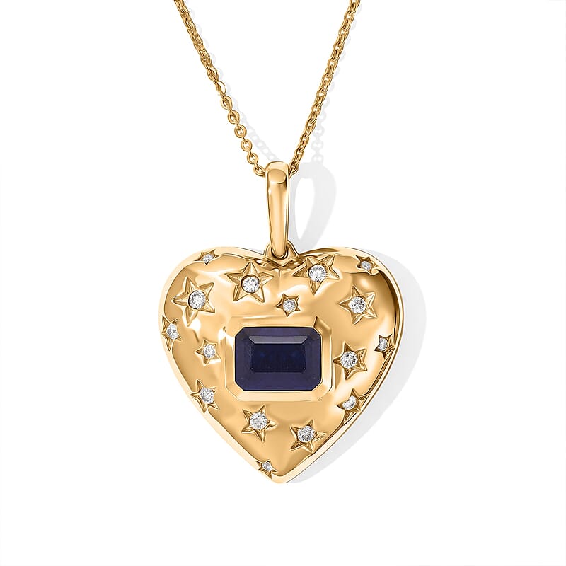 D'Joy Masoala Sapphire(D) and Moissanite 2.65 ctw Pendant Necklace (20 Inches) in 18K Vermeil YG Over Sterling Silver