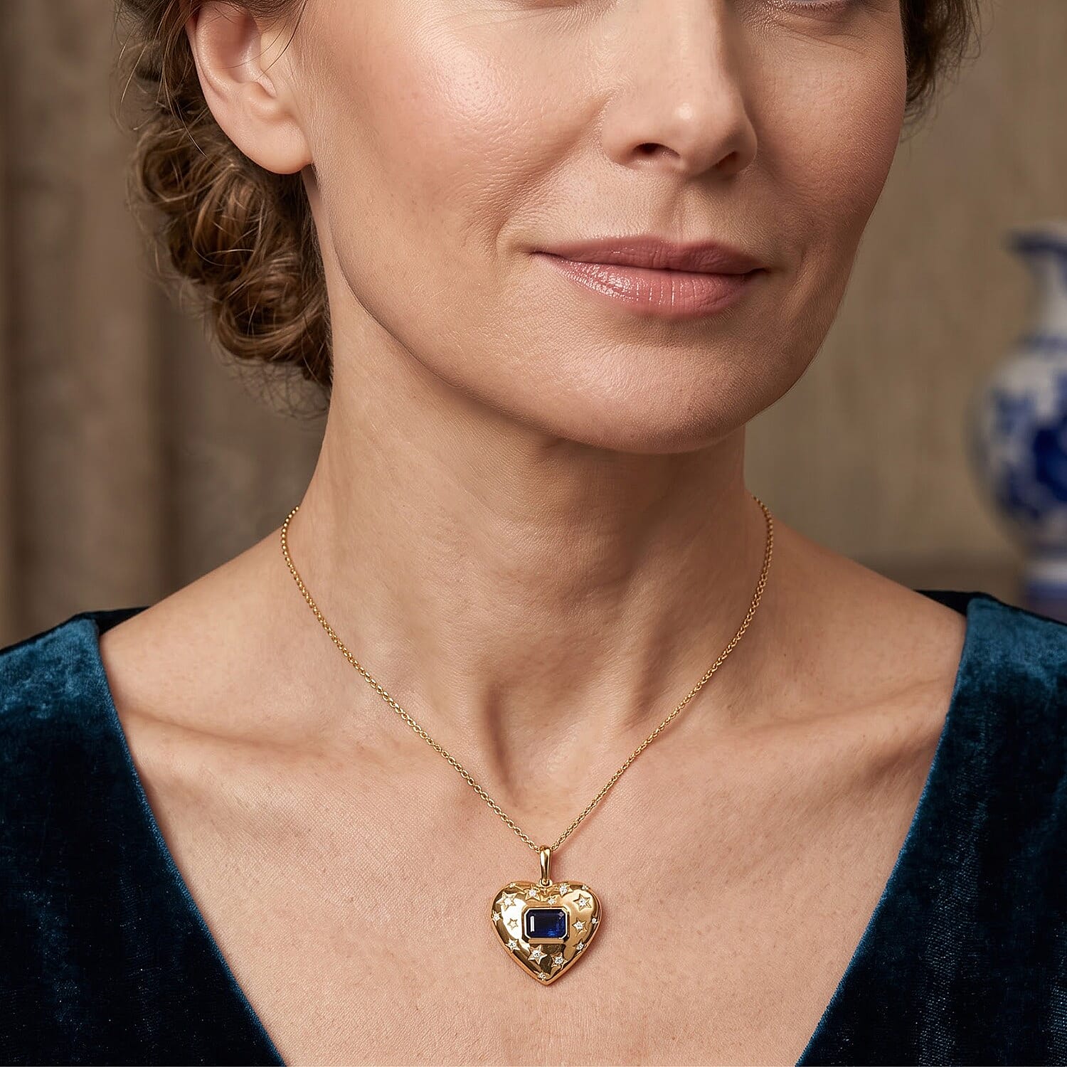 D'Joy Masoala Sapphire(D) and Moissanite 2.65 ctw Pendant Necklace (20 Inches) in 18K Vermeil YG Over Sterling Silver