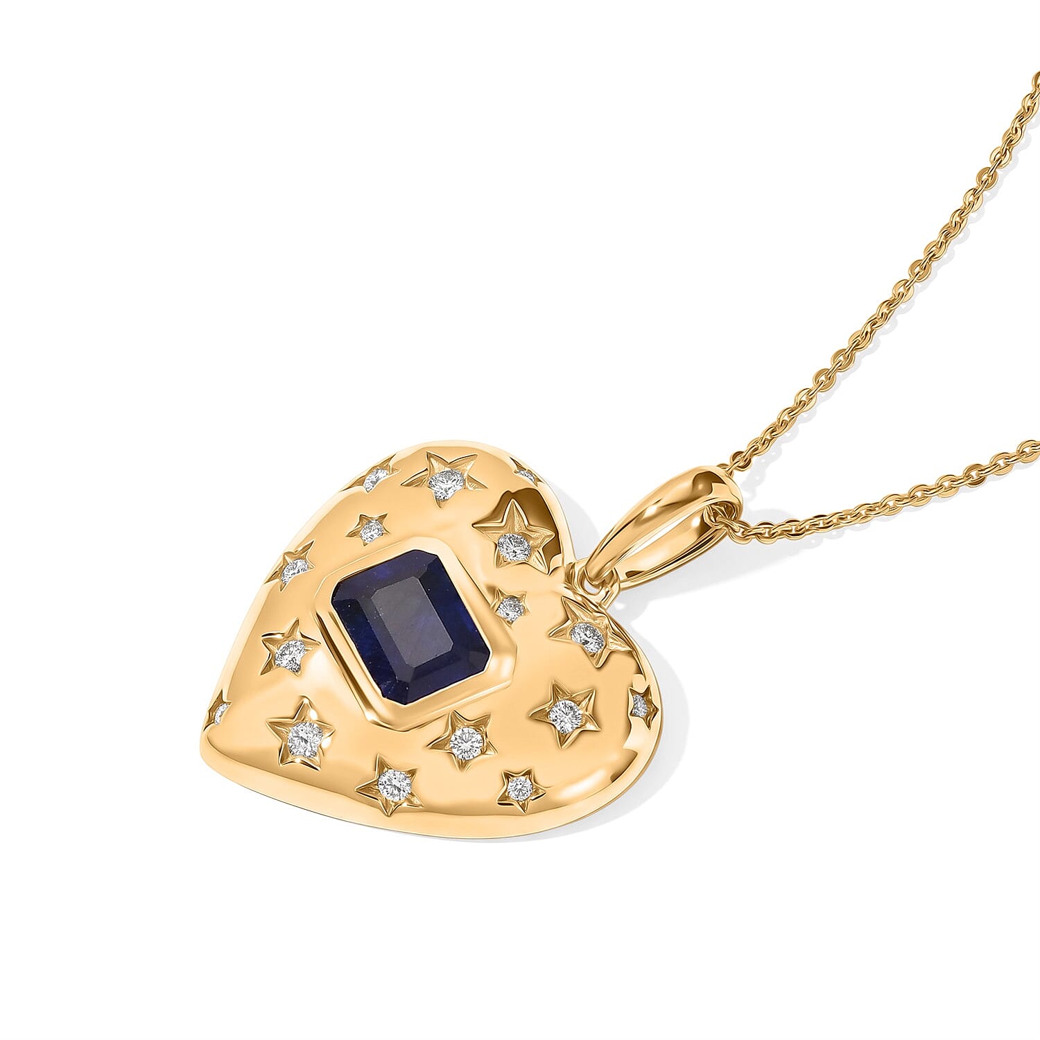 D'Joy Masoala Sapphire(D) and Moissanite 2.65 ctw Pendant Necklace (20 Inches) in 18K Vermeil YG Over Sterling Silver