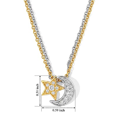 EverTrue White Zircon 0.50 ctw Set of 2 Star and Moon Pendants in 18K YG Plated and Platinum with ION Plated YG and Stainless Steel (20 Inches)