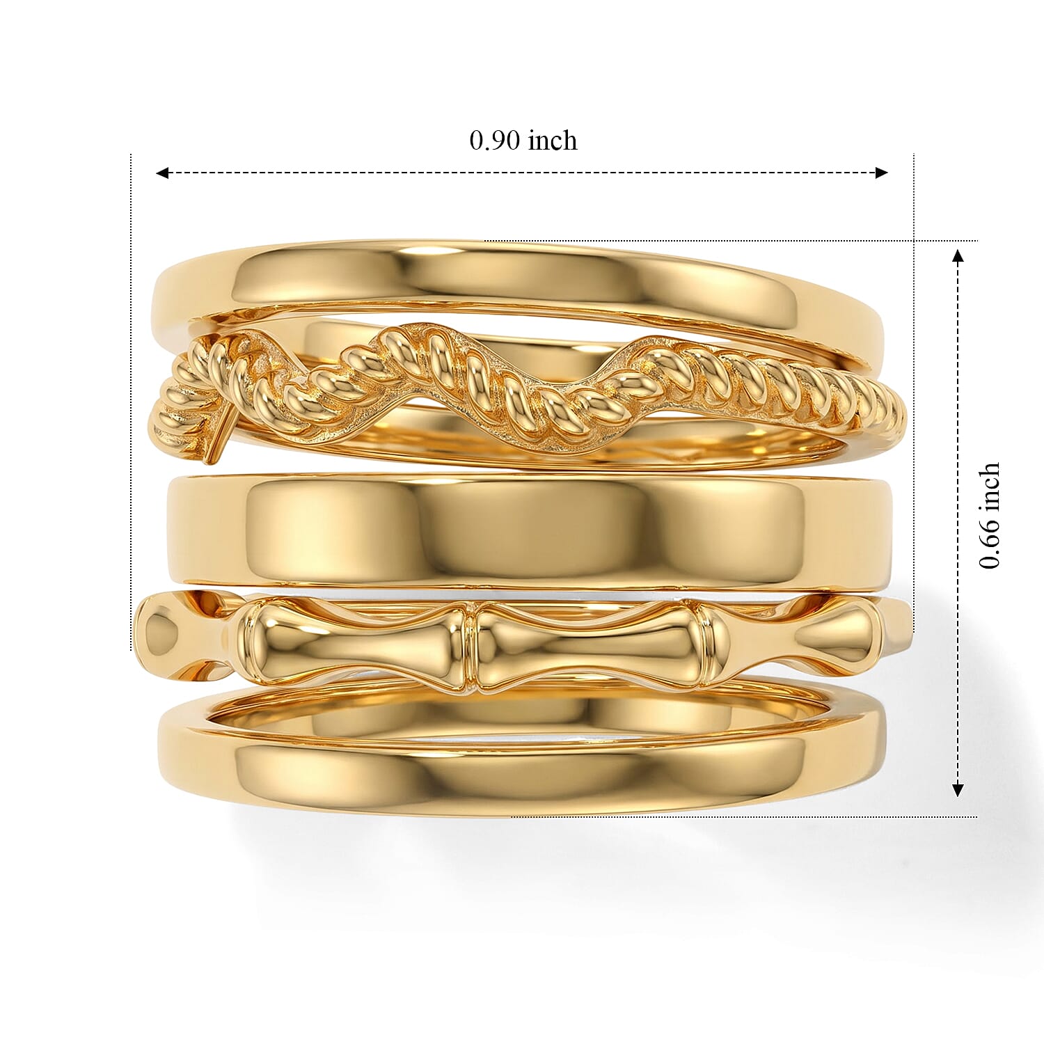 EverTrue Set of 5 Golden Stacking Band Ring in 18K YG Plated (Size 5)