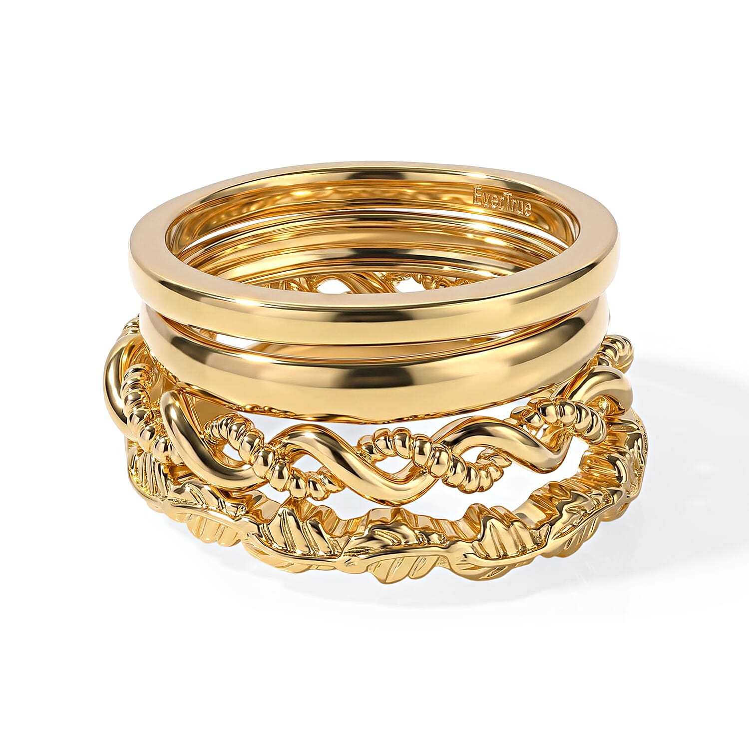 EverTrue Set of 4 Golden Stacking Band Ring in 18K YG Plated (Size 5.0)