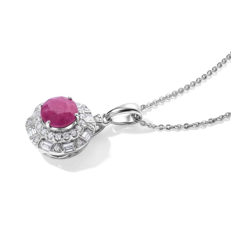 Certified and Appraised D'Joy Premium Ruby and Moissanite 2.50 ctw Pendant Necklace (18 Inches) in Rhodium Over Sterling Silver