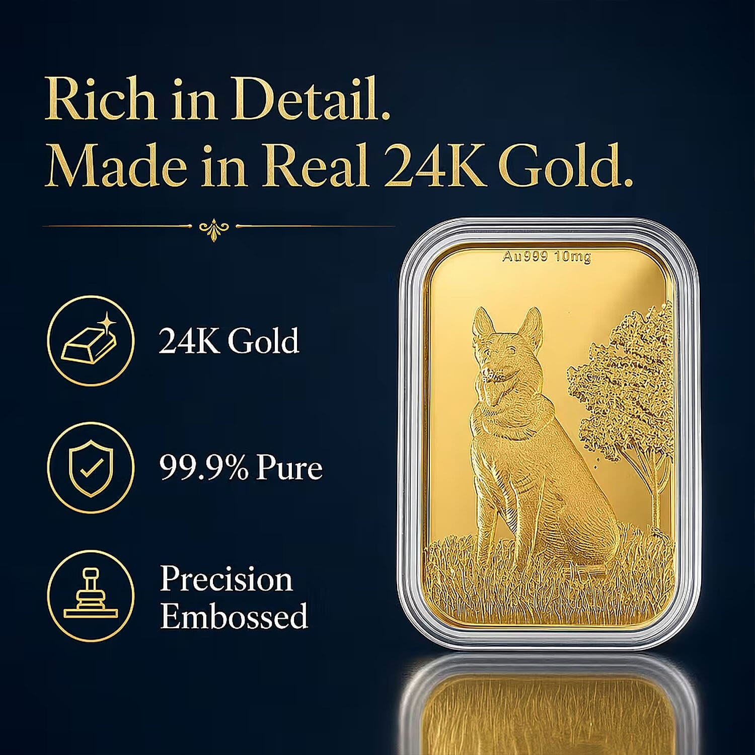 Set of 3 24K Gold Guardian German Shepherd, Holy Bible and Currency Embossed Sheet 31x45.5mm 30mg