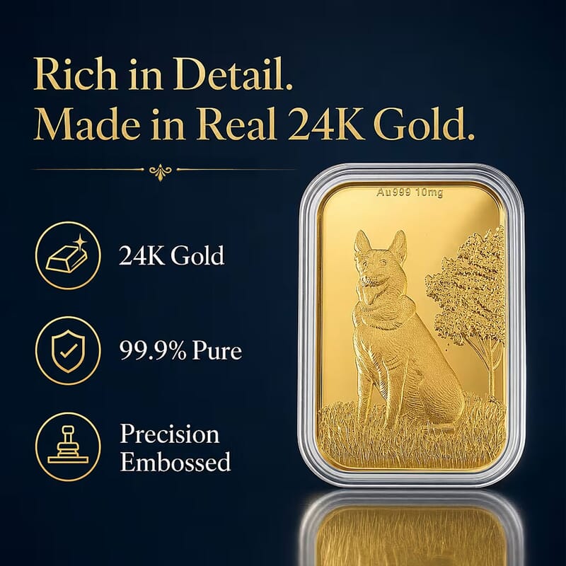 Set of 3 24K Gold Guardian German Shepherd, Holy Bible and Currency Embossed Sheet 31x45.5mm 30mg
